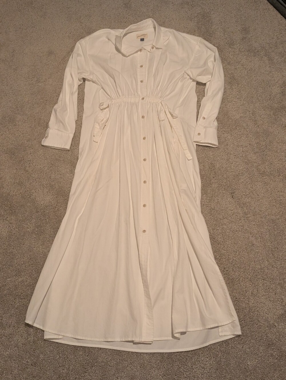 Universal Thread Long Sleeve Cinch Waist Maxi White Shirtdress S - Picture 2 of 13